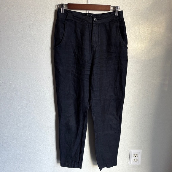 POETRY Womens Linen High Waist Pants Trousers Dark Navy Black  Size 4 - Picture 1 of 10
